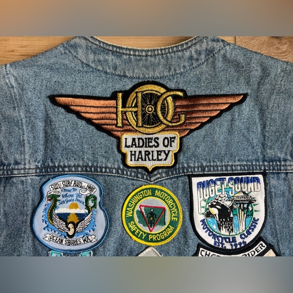 VTG Harley-Davidson Ladies of Harley 1990s Denim Vest Blue Jean Patchwork Large - Picture 6 of 15